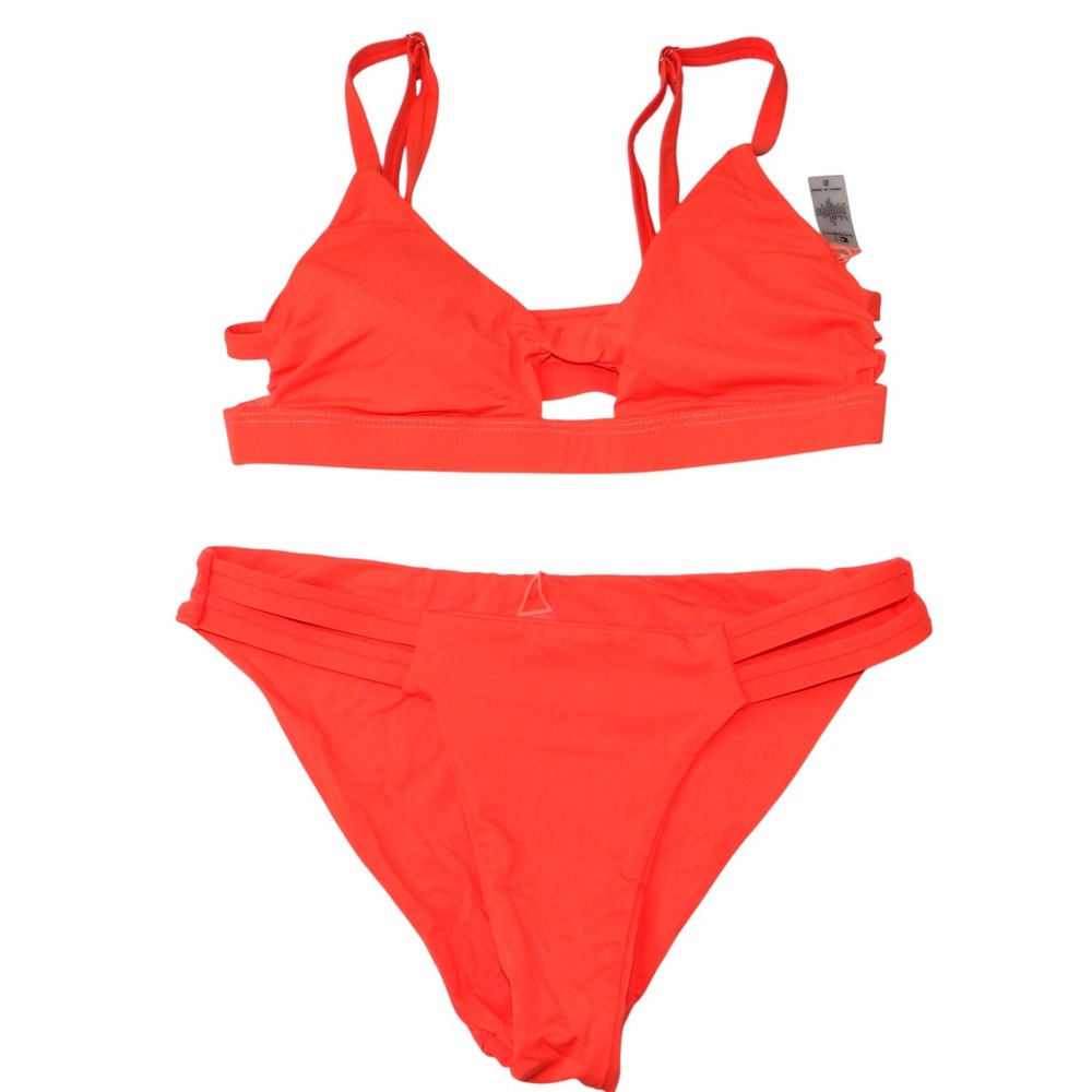 TiniBikini Coral Cutout Triangle Bikini Swimsuit Set Women Size S